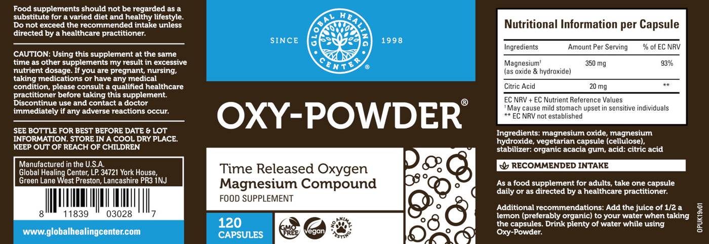 Information Label for Oxy-Powder Natural Digestive Cleanse by Global Healing