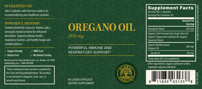 Global Healing Oregano Oil Product Label