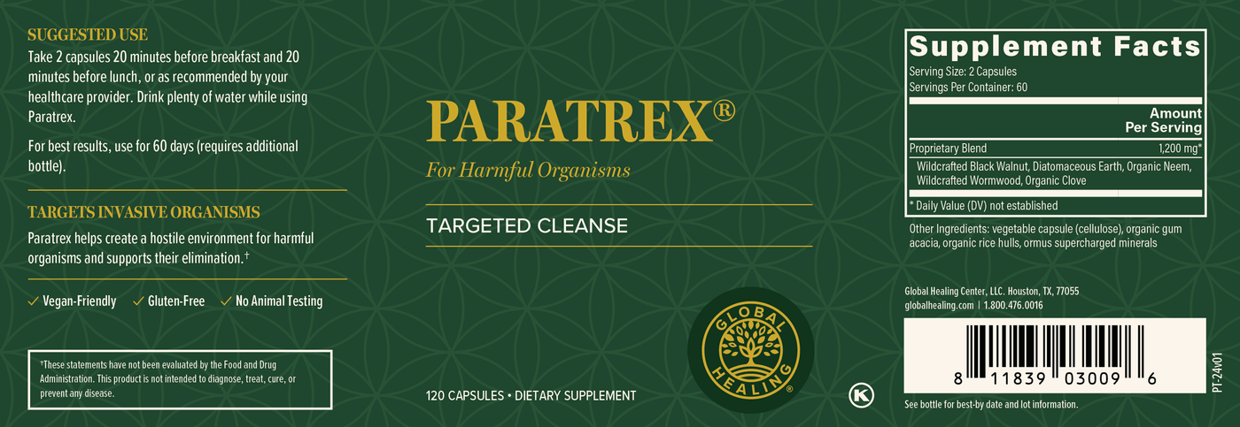 Paratrex by Global Healing Product Label