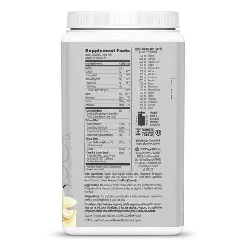 Sunwarrior Active Protein Vanilla 1 KG Ingredients