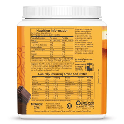Sunwarrior Classic Plus Organic Protein Chocolate Nutrition Information